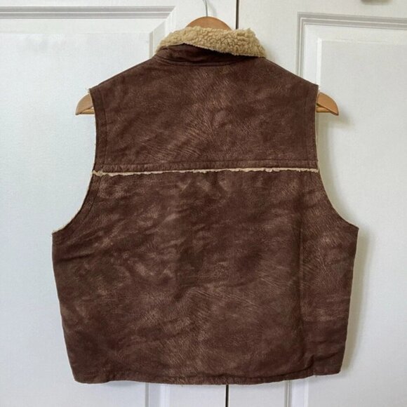 Vintage Tsunami Vest Faux Suede Sherpa Lined Brown Tan Womens Large - Picture 3 of 4